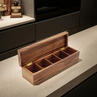 Boîte à thé rectangulaire en bois d'acacia écologique avec 5 compartiments, coffret de rangement pour sachets de thé et usage polyvalent, fabriqué à la main
