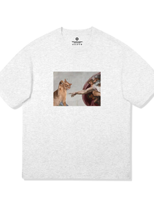 Adam cho mèo nắm tay thần cotton crewneck ngắn tay T-Shirt 260 gram phong cách giản dị lỏng phù hợp với vải dệt kim vài văn bản in ấn - Product Image 3