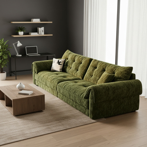 FZT 2026 New Chesterfield Elephant Ear Two Seat <b>Sofa</b> Avocado Matcha Green Cloud Straight Row Fabric Set <b>Small</b> Apartment Living - Product Image 4