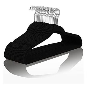 Özel Renk Kaymaz Omuz Çentikleri Flock Kumaş Çevre Dostu Modern Kancalar ve Askılar Yer Tasarruflu Siyah Kadife - Product Image 1