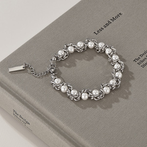 New Design Creative Fashion Jewelry Set Stainless Steel Chain Pearl Beaded <b>Bracelets</b> and Necklace Set for Women - Product Image 4