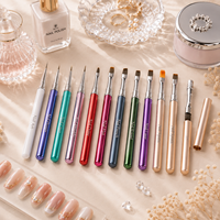 Ensemble de pinceaux à ongles personnalisables, manche en métal coloré, poils dégradés verts, pour la peinture d'ongles en salon professionnel