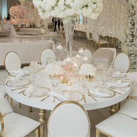 Luxuriöser Goldener Edelstahlrahmen Moderner Runder Weißer MDF-Tisch für Hochzeiten und Veranstaltungen