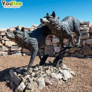 야외 청동 동물 장식 금속 늑대 정원 동상 조각