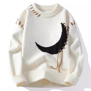 Moda Color Blocking Design Inverno Pullover Com Decoração Padrão Casal Casual Camisola De Malha - Product Image 4