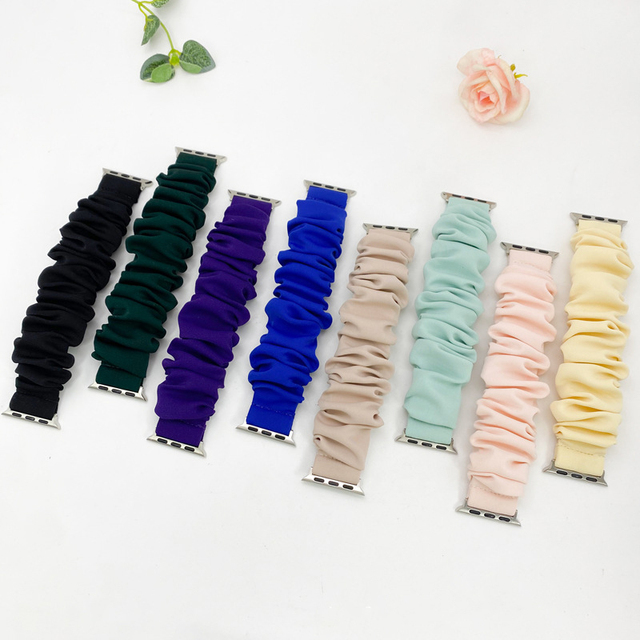 Soft Cute Printed Elastic Cloth Wristband Scrunchie Watch Bands for Women Bracelet Strap for Iwatch Series