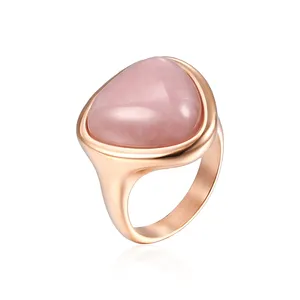 MICCI Jewelry anello naturale in pietra blu zaffiro con quarzo rosa in acciaio inossidabile placcato PVD in oro 18 carati per le donne