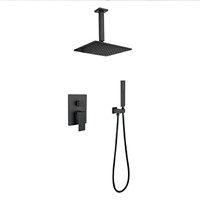 Salle de bains en laiton noir acier inoxydable baignoire douche ensemble plafond haut pulvérisation caché intégré robinet de douche