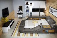 Lit intelligent pour couple sexy, lit de massage multifonctionnel moderne, lit de luxe de taille king, haut-parleurs tatami, ensemble de lit double en tissu