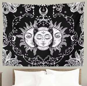 Zon Maan Abstract Ontwerp Polyester Hoge Kwaliteit Wandtapijt Zwart Wit Mystieke Zon Met Ster Muur Opknoping <span class=keywords><strong>Decor</strong></span> Voor Slaapkamer - Product Image 3