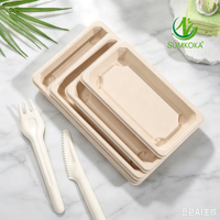 Plateau à sushi jetable en fibre de pulpe de bagasse de canne à sucre SUMKOKA avec couvercle en PET, écologique et micro-ondable