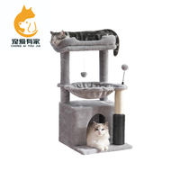 Grand arbre à chat pour chats de grande taille avec lit, griffoir et plateforme de saut - Panneau en bois recouvert de sisal - Emballé en carton - 4+ niveaux - Vente en gros