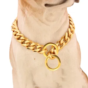 Fashion Titanium Steel Choker Necklace Pet Dog Chain Gold