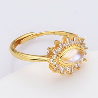 Vente en gros plaqué or personnalisé bague femme en argent sterling 925 pierre de lune bague bijoux mauvais œil