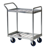 Carro de transporte metálico multifuncional de doble plataforma con manija, para marcar mercancías, herramientas, alimentos y uso OEM, de cuatro ruedas