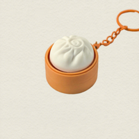 Llavero con botón a presión con forma de panecillo al vapor y fruta, realista, miniatura con temática de comida, juguete de descompresión, bonito colgante para bolso y pequeño regalo, venta al por mayor