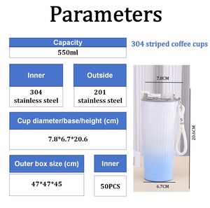 Thời trang 550ml thép không gỉ Tumbler sọc dây xử lý xách tay văn phòng cà phê phích Mug cho phụ nữ quà tặng cho nước - Product Image 2