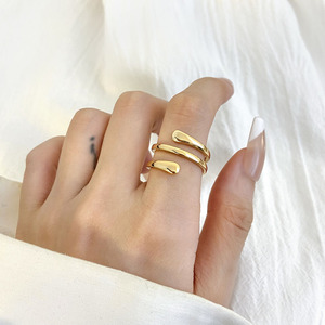 Wholesale Waterproof 18K Gold Plated <b>Adjustable</b> Size Custom Simple Glossy <b>Rings</b> - Product Image 3