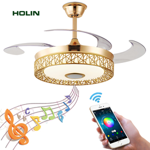 Hiện đại 220V Wifi âm nhạc Loa Quạt trần DC BLDC điều khiển từ xa vô hình quạt trần với ánh sáng - Product Image 2