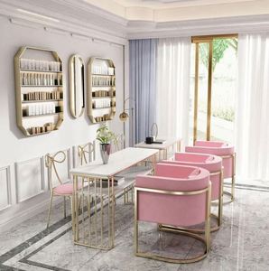 Ensemble de salon de manucure Tables longues en métal Ensemble de meubles de manucure en marbre pour le maquillage Table à ongles - Product Image 4