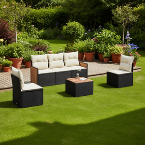 Conjunto de Sofás Modulares de Jardín en Ratán PE Negro, Muebles Resistentes para Exteriores con Cojines de Espuma de Alta Densidad - Product Image 2
