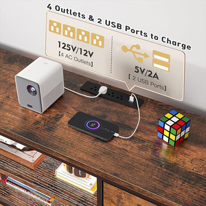 Meuble-lavabo en bois avec prise de courant Lumières LED Centre de divertissement de salon au design traditionnel avec tiroirs de rangement - Product Image 5