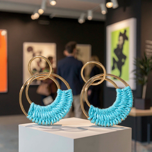 Boucles d'oreilles pendantes en alliage tendance géométrique exagérée colorée personnalisées tissées à la main pour femmes UIONEN 1010 - Product Image 2