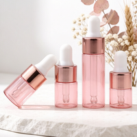 Vente en gros de flacons compte-gouttes cylindriques miniatures en verre rose de 1 ml, 2 ml, 3 ml, 5 ml, flacons vides pour échantillons d'huiles essentielles, compte-gouttes en or rose, sérum