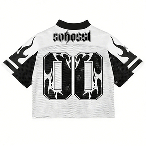 Camiseta de fútbol de malla blanca personalizada para hombre, camiseta gráfica <span class=keywords><strong>oversize</strong></span>, ropa urbana, <span class=keywords><strong>jersey</strong></span> deportivo corto en <span class=keywords><strong>blanco</strong></span> y negro, fabricante. - Product Image 2