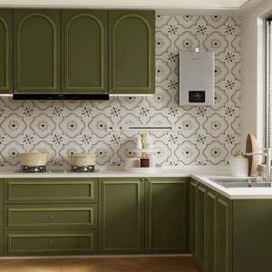 Système de cuisine modulaire sur mesure, style français élégant, finition laquée noire et blanche, accents dorés, construction en MDF, utilisation hospitalière - Product Image 4