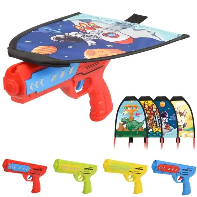 Summer Outdoor Sport Game Funny Handheld Catapult Launcher Kite Ejection Shooting Gun Small Flying Kite Toy