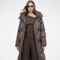 Veste longue en duvet réversible imperméable et à séchage rapide QLYP pour l'hiver, avec fermeture éclair, ceinture ajustable, capuche et col montant