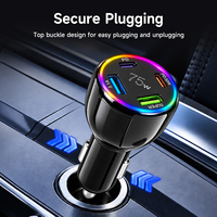 Chargeur de voiture 75W GaN Tech PD3.0 PPS à quatre ports Type-A Type-C avec OVP OTP OCP et lumière RGB pour téléphone et ordinateur portable