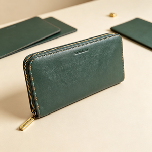 Portefeuille long vert foncé pour femme avec fermeture éclair, plusieurs emplacements pour cartes, compartiment pour billets, fermeture éclair en métal doré, pochette quotidienne - Product Image 3