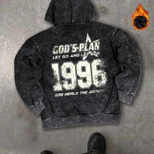 Sudadera con capucha y cremallera para hombre, estilo urbano, personalizada, superventas 2025, de otoño, con bolsillos grandes, estampado digital personalizado, lavado ácido y efecto desgastado - Product Image 3