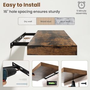 Étagère murale flottante en bois rustique marron pour salon, cuisine, salle de bain et décoration intérieure, avec supports invisibles - Product Image 6