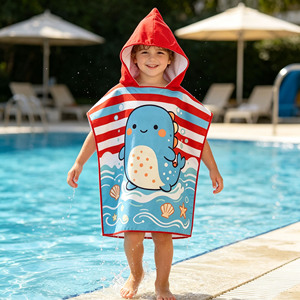 Serviettes <span class=keywords><strong>de</strong></span> <span class=keywords><strong>plage</strong></span> à capuche pour enfants, personnalisées, avec impression par transfert thermique, en tissu éponge, très absorbantes, avec bouton, vente en gros - Product Image 1