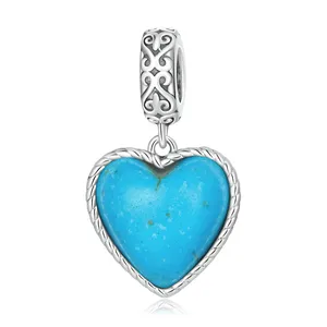 Love Turquoise DIY Bracelet Pendant Bohemian Heart 925 Silver Beaded SCC2227