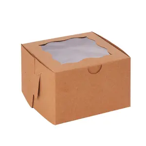 牛皮纸面包盒单糕点盒包装，带清晰显示窗口甜甜圈迷你蛋糕馅饼切片甜点处理盒