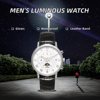 Nouvelle montre à quartz de luxe tendance, bracelet en cuir de 20 mm, verre lumineux, résistance à l'eau 3 ATM, pour homme