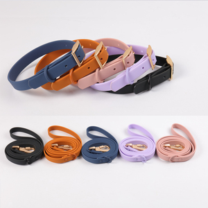 OKEYPETS-Correa de <span class=keywords><strong>collar</strong></span> de perro bonito de color puro con hebilla de anillo en D, conjunto de correa de collares de perro impermeable manos libres personalizado - Product Image 6