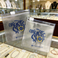 Sac à fermeture éclair en PVC transparent personnalisé avec fermeture éclair blanche et logo bleu pour l'emballage de bijoux OEM