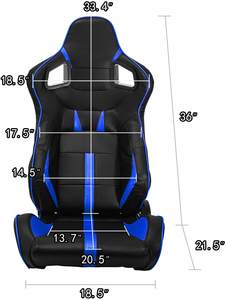 シングルスライダーオートレーシングシートを備えたリクライニング可能な黒と青のPVCレザーカーシートレーシング - Product Image 2