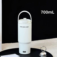 Botol Minum Vakum Terisolasi 700ml dengan Pegangan Portabel, Tumbler Ganda untuk Olahraga Luar Ruangan