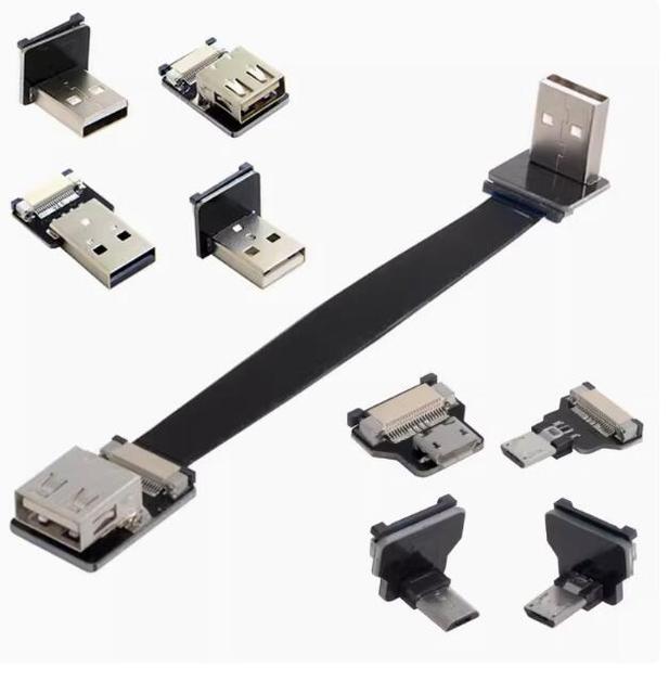 Short Black FFC USB C FPV Flat Slim Thin Ribbon FPC Cable USB Type-C 90 Degree to Standard USB a for Sync and Charging (10CM)