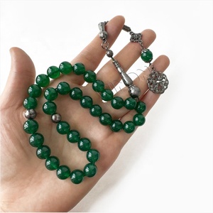 Ágata verde Natural Aqeeq 10mm Tasbih 33 cuentas de oración islámica <span class=keywords><strong>Tasbeeh</strong></span> Rosario musulmán <span class=keywords><strong>Dhikr</strong></span> cuentas Zikr cuentas musulmán Baclite Rosario - Product Image 1