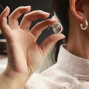 S925 Sterling <b>Silver</b> C-Shaped <b>Huggie</b> Earrings Brushed Texture Everyday Wear Stud Earrings - Product Image 3