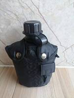 Bouteille d'eau tactique noire en plastique HDPE pour extérieur, bouteille de 1 litre pour cantine avec couvercle noir pour randonnée, camping et boisson