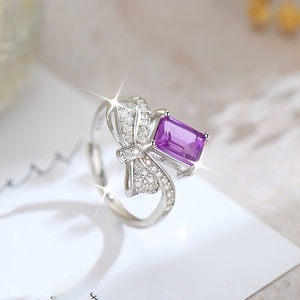 8 Hot Selling <b>Emerald</b> Cut 925 <b>Silver</b> Adjustable <b>Rings</b> Natural Crystal Stone Dainty Bow Casual Jewelry Birthday Gift For Women - Product Image 2