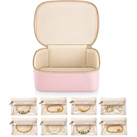 Sac à bijoux de voyage de haute qualité, intérieur en cortex, petits sacs séparés, boîte à boucles d'oreilles, boîte à collier, boîte à bagues, organisation de rangement, fermeture éclair